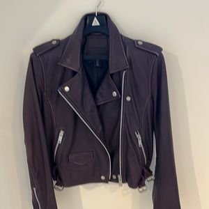 Leather bomber jacket- deep magenta never worn!